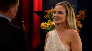 Sharon Case as Sharon in a formal dress in The Young and the Restless