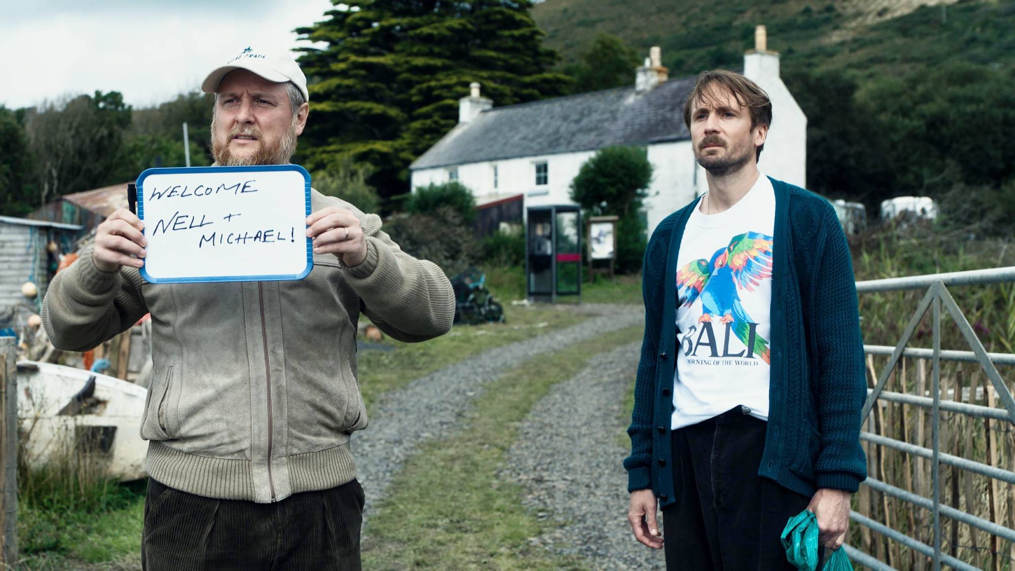 (L-R) Tim Key as Charles Heath and Tom Basden as Herb McGwyer in "The Ballad of Wallis Island"