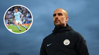 Manchester City manager Pep Guardiola and Kalvin Phillips midfielder
