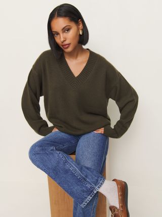 Jadey Cashmere Oversized V-Neck Sweater