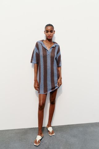 Zara Crochet Knit Polo Dress