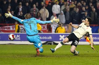 Liverpool forward Diogo Jota scores against Nottingham Forest