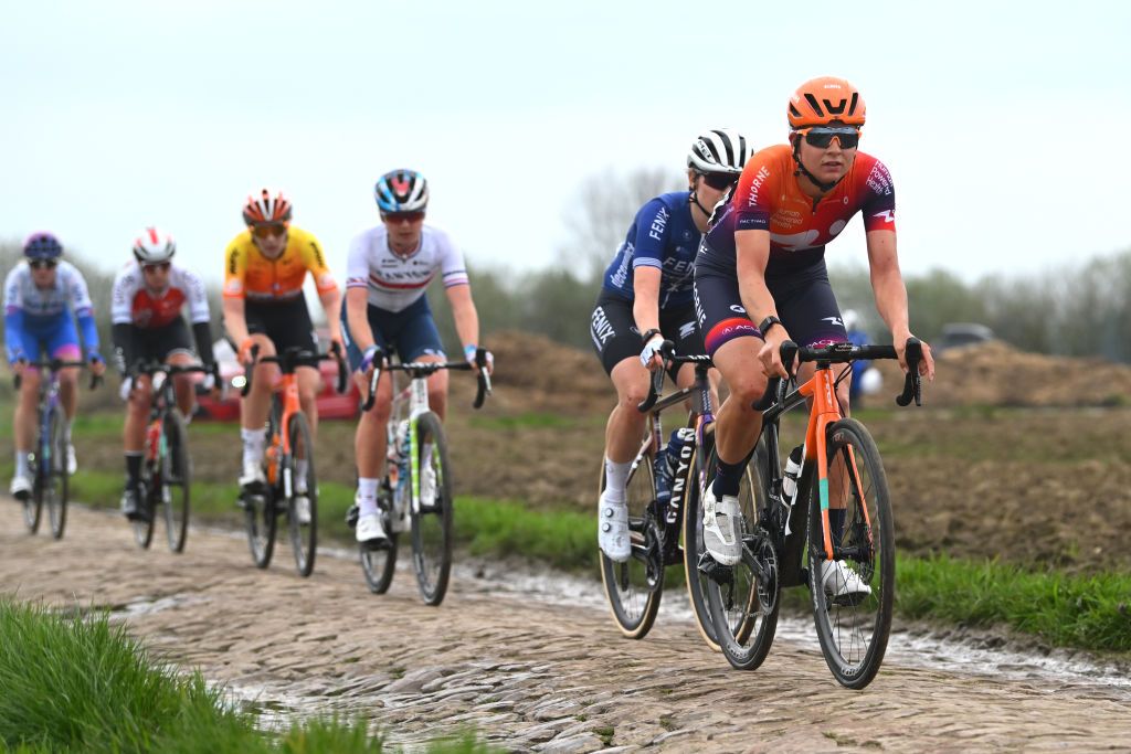 ROUBAIX FRANCE APRIL 08 Jesse Vandenbulcke of Belgium and Team Human Powered Health competes during the 3rd ParisRoubaix Femmes 2023 a 1454km one day race from Denain to Roubaix UCIWWT on April 08 2023 in Roubaix France Photo by Luc ClaessenGetty Images