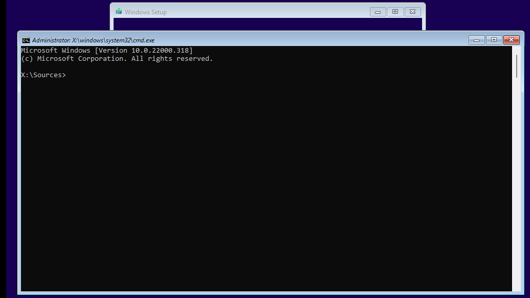 Start the Windows Setup command prompt