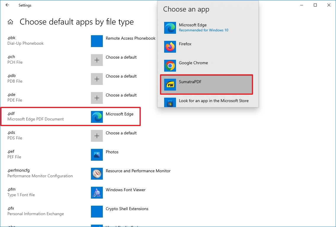 Change PDF default app on Windows 10