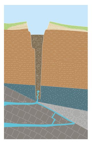 A schematic cross-section of a Lake Neuchâtel crater.
