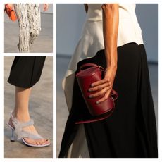 three women in a grid pattern wearing grey nails and black and white clothing