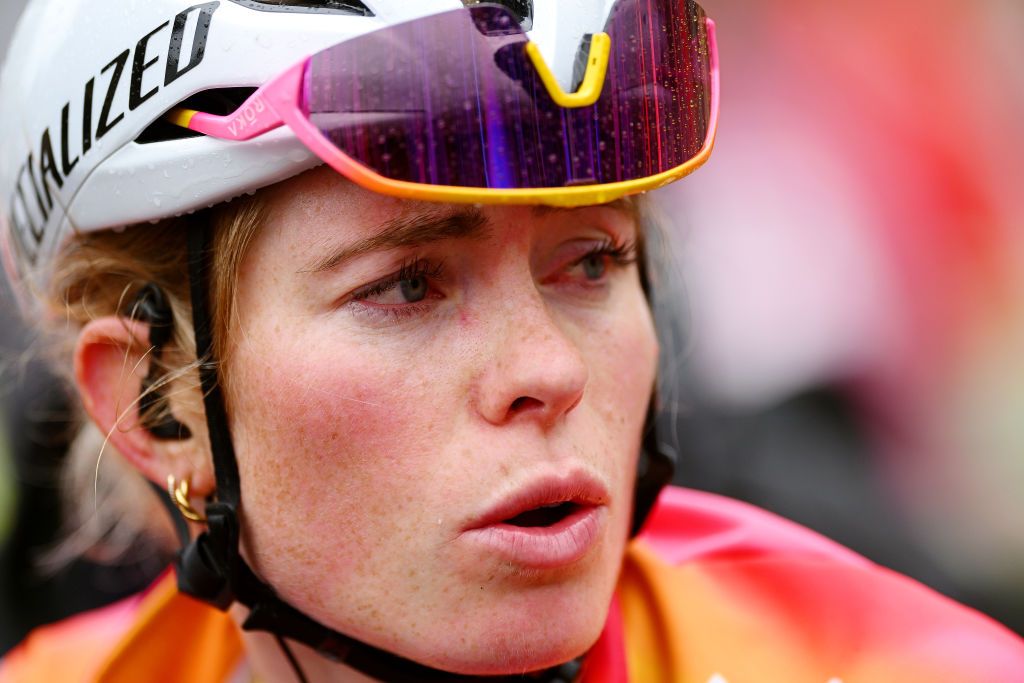 AMURRIO SPAIN MAY 13 Stage winner Demi Vollering of The Netherlands and Team SD Worx Yellow Leader Jersey reacts after the 2nd Itzulia Women 2023 Stage 2 a 1332 stage from VitoriaGasteiz to Amurrio UCIWWT on May 13 2023 in Amurrio Spain Photo by Dario BelingheriGetty Images