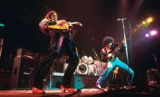 Gary Moore (left) and Phil Lynott, onstage in February 1977