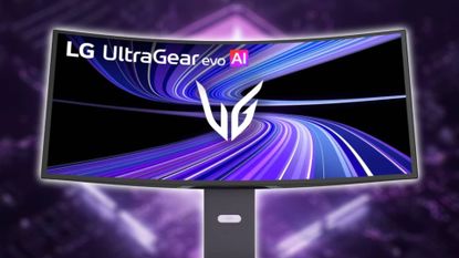LG UltraGear Evo GX9 monitor with blurred purple backdrop.