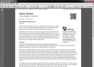 The same page printed from Firefox directly to PDF. You can see that some aspects are gone and the layout has been simplified