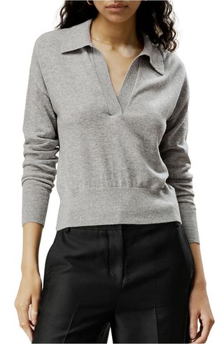 Women's V Neck Cashmere Polo Sweater