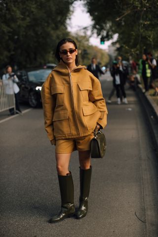 Fashion week guests wearing the English country style trend in street style