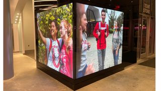 A LED cube with happy students at Fairfield University. 