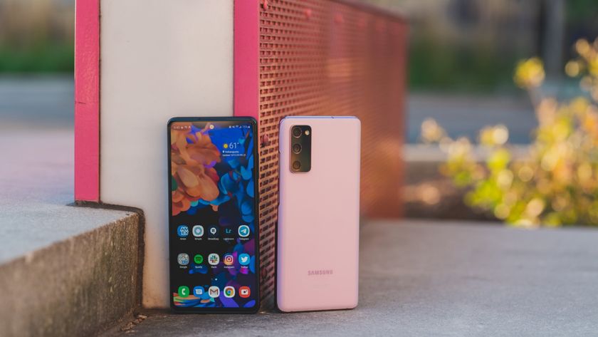 The Samsung Galaxy S20 FE in a product shot in pink. 