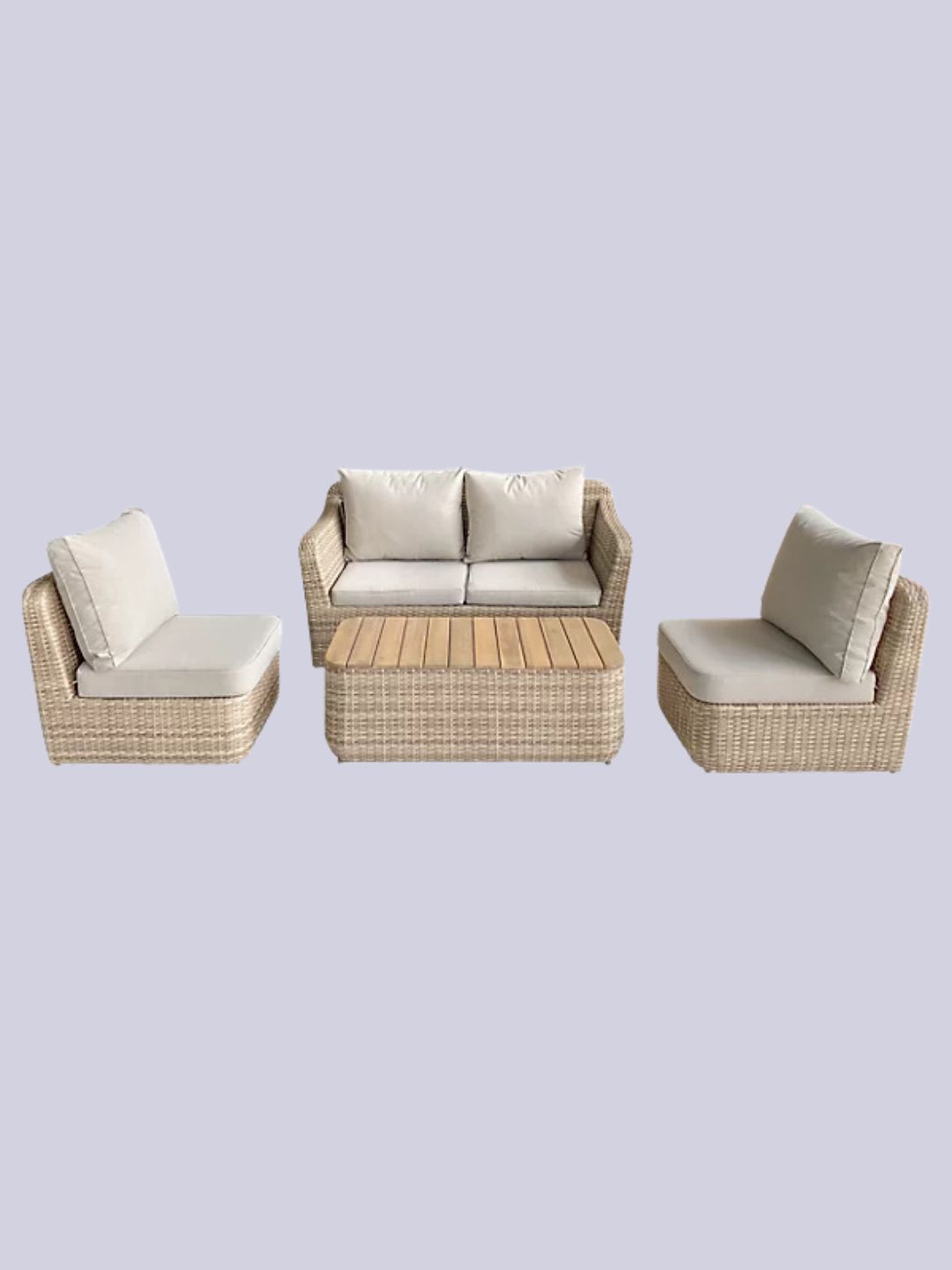 GoodHome, Elos Matt Beige Rattan Effect 4-Seater Modular Coffee Set