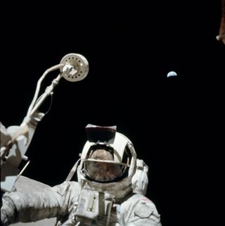 Geologist and astronaut Harrison Schmitt, Apollo 17 lunar module pilot, during NASA's final lunar landing mission in the Apollo series.