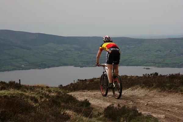 A racer in the Mountain Bike Challenge Lough Derg in Ireland