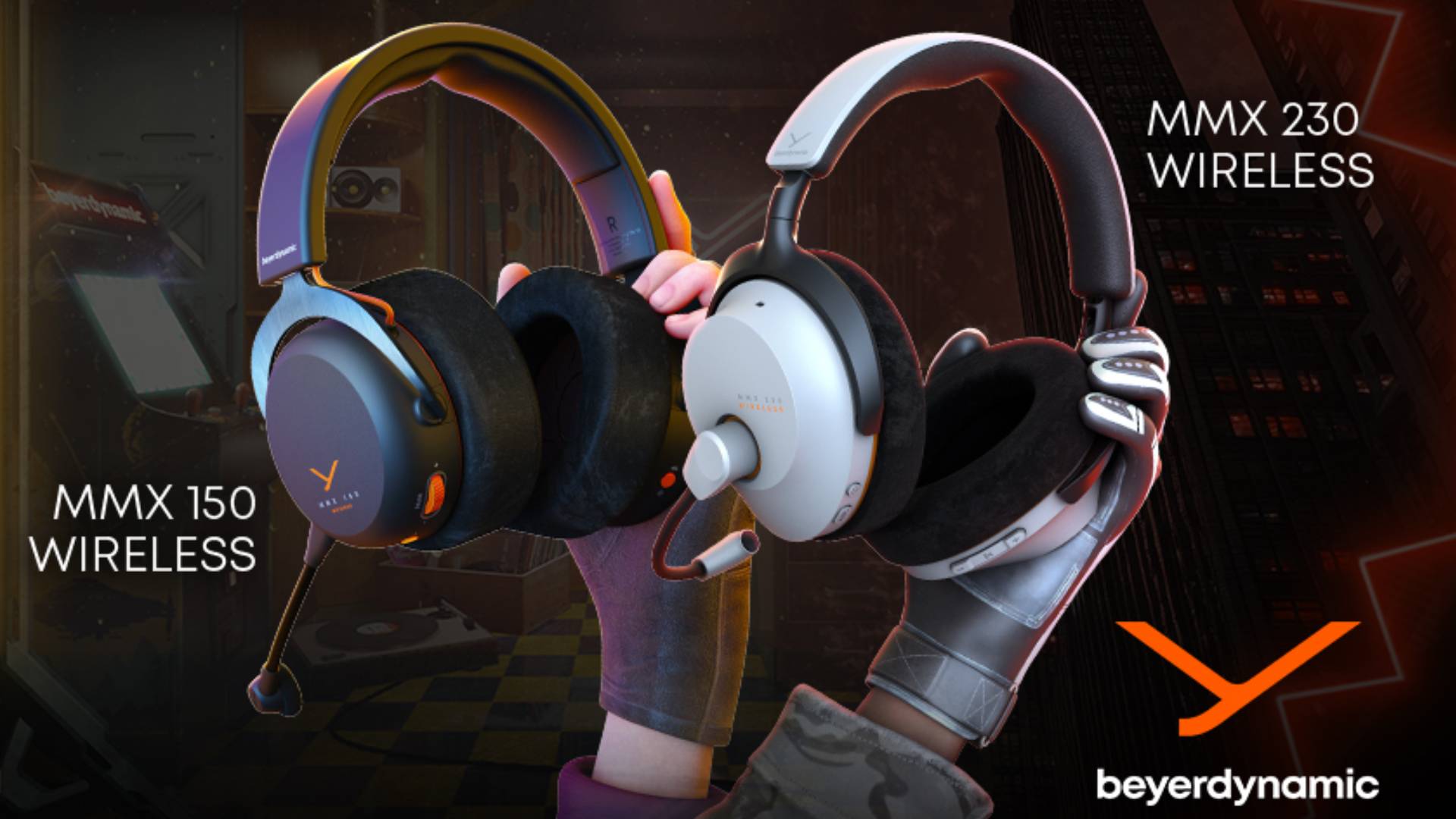 Official promo image of the MMX 150 Wireless and the MMX 230 Wireless headsets.