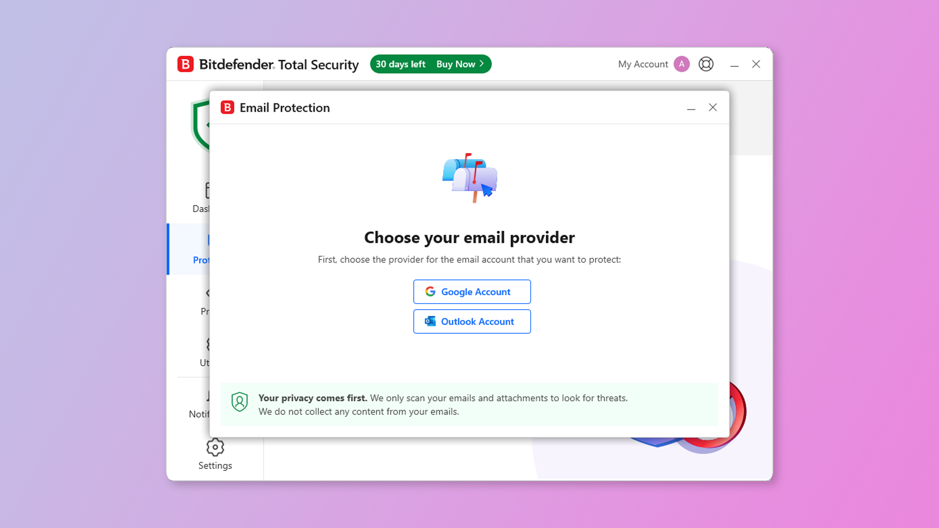 Bitdefender email protection can protect Gmail and Outlook