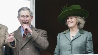 King Charles and Queen Camilla laugh as they watch the Gold Cup race on the final day of Cheltenham Races