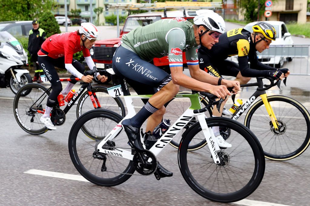 LAVARONE ITALY MAY 25 Mathieu Van Der Poel of Netherlands and Team Alpecin Fenix competes in the breakaway during the 105th Giro dItalia 2022 Stage 17 a 168 km stage from Ponte di Legno to Lavarone 1161m Giro WorldTour on May 25 2022 in Lavarone Italy Photo by Michael SteeleGetty Images