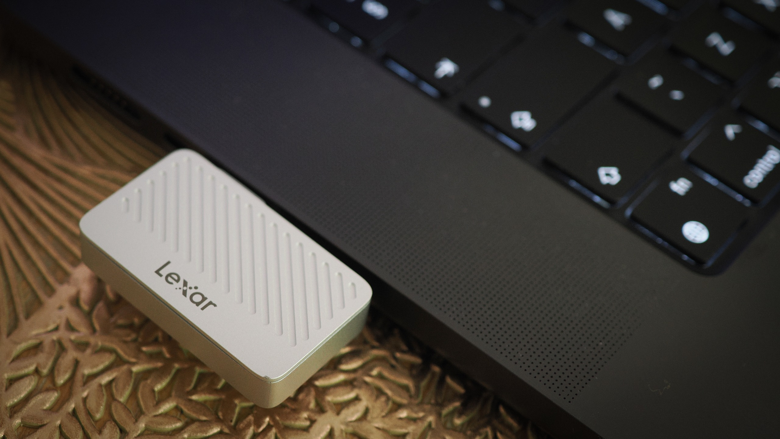 Lexar Professional Go Portable SSD being used in a cafe
