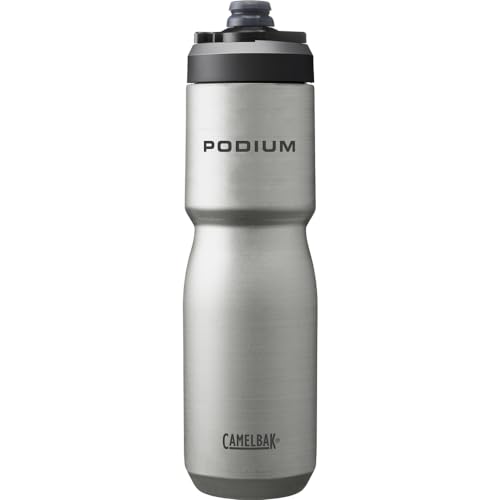Garrafa de água de ciclismo de aço inoxidável isolada Camelbak Podium, hidratação fria de longa duração para desempenho de ciclismo, 22 onças, aço inoxidável