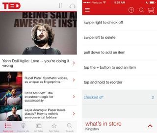 Few gestures are required, and all are supported by strong visual cues, on the TED app. Compare with Target, where gestures are complicated and difficult to remember