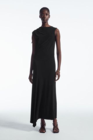 Asymmetric Cowl-Neck Maxi Dress