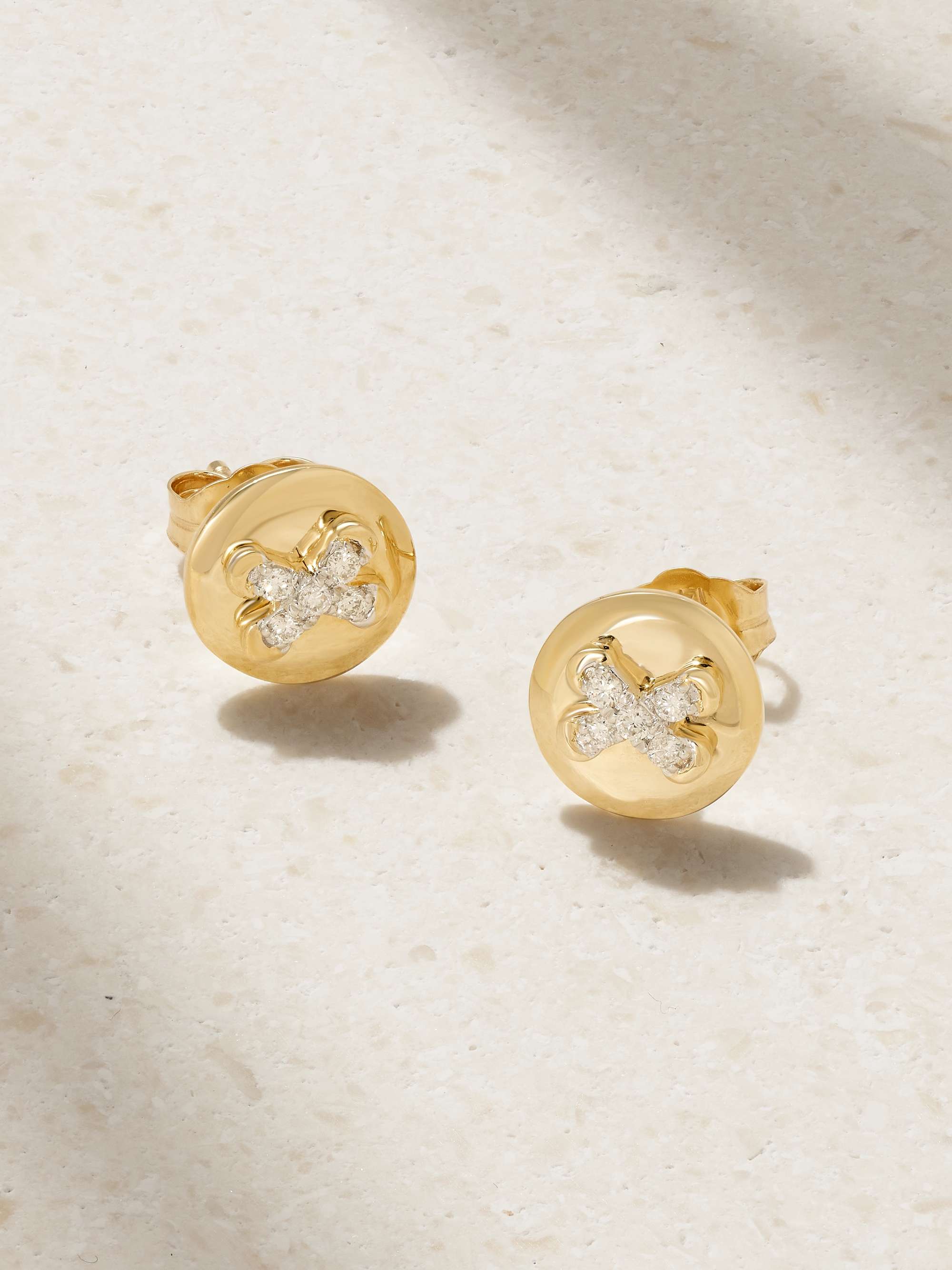 Button 14-Karat Gold Diamond Earrings