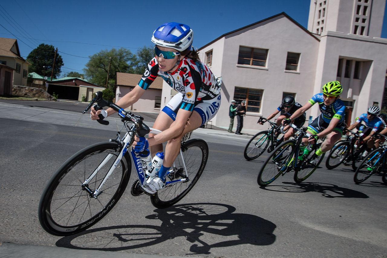 Katie Hall (UnitedHealthcare) takes a corner on the back side of the course