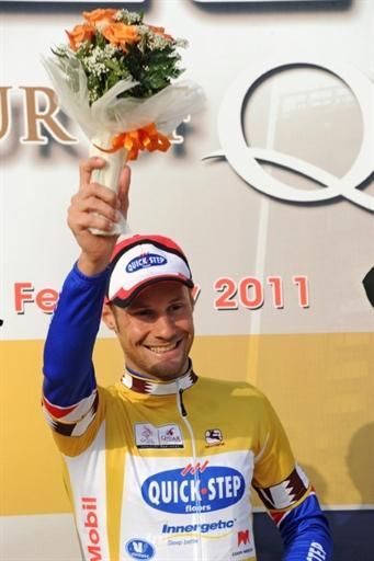 Tom Boonen (Quick Step) smiles after retaining the Tour of Qatar's golden leader's jersey