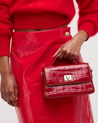 Small Edie Top-Handle Bag in Italian Croc-Embossed Leather