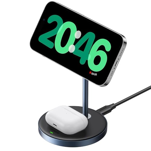Ugreen Magsafe Charger, Magentic Wireless Charger, 2-In-1 Qi Magflow Charging Stand, With 1m Usb-C Cable for Iphone 17/16/15/14/13/12 Series and Airpods Series (no Ac Adapter)