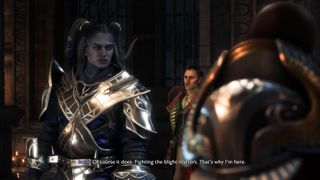 Dragon Age The Veilguard screenshot of Grey Warden Rook talking about fighting against the Blight