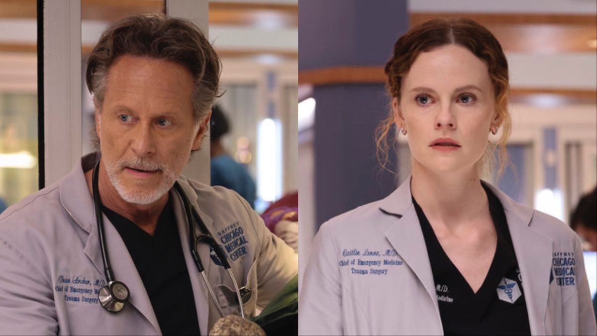 Steven Weber as Dean Archer and Sarah Ramos as Caitlin Lenox in Chicago Med Season 10x06