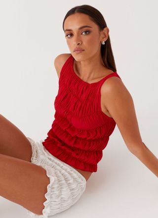 Messina gerafftes Tanktop – Rot