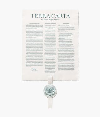 The Terra Carta Summarium, printed on white paper in green ink using LoveFrom Serif