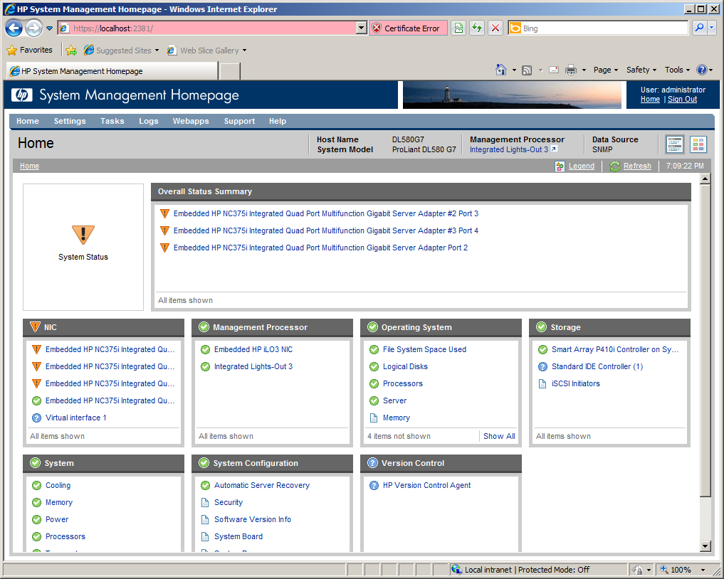 HP&rsquo;s System Management homepage provides basic but useful browser based server monitoring.