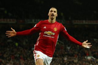 Zlatan Ibrahimovic celebrates after scoring for Manchester United against Sunderland in December 2016.