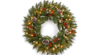 The Frosted Berry Lighted Wreath from Wayfair, one of the best Christmas wreaths