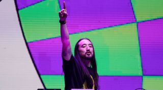 DJ Steve Aoki performs during a concert at Margarita Island, Venezuela on April 5, 2023.