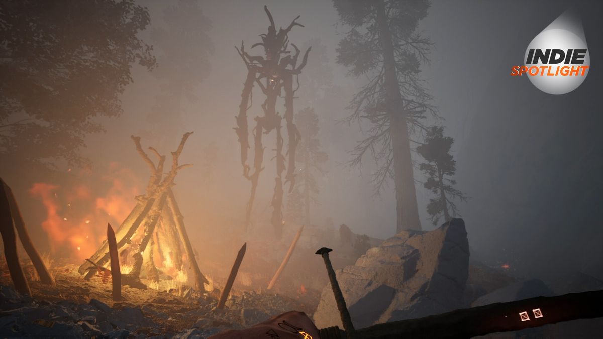 The Axis Unseen screenshot showing a tree-like creature next to a firepit