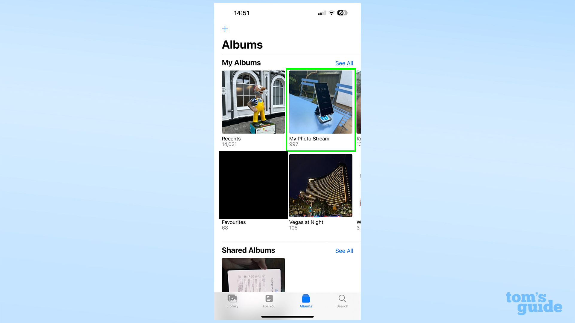 Ein Screenshot, der das Album „Mein Fotostream“ in der iOS-Fotos-App zeigt