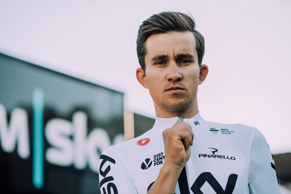 Michał Kwiatkowski in the Team Sky white jersey