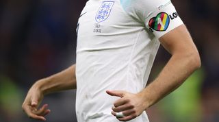 England captain Harry Kane pictured wearing the One Love armband.