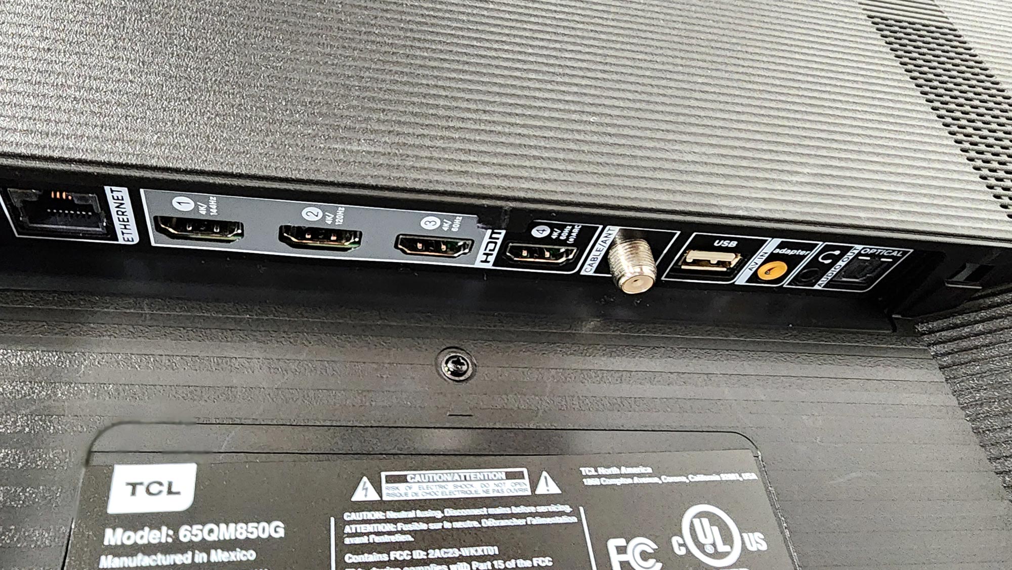 TCL QM8 Mini LED TV ports shown from behind