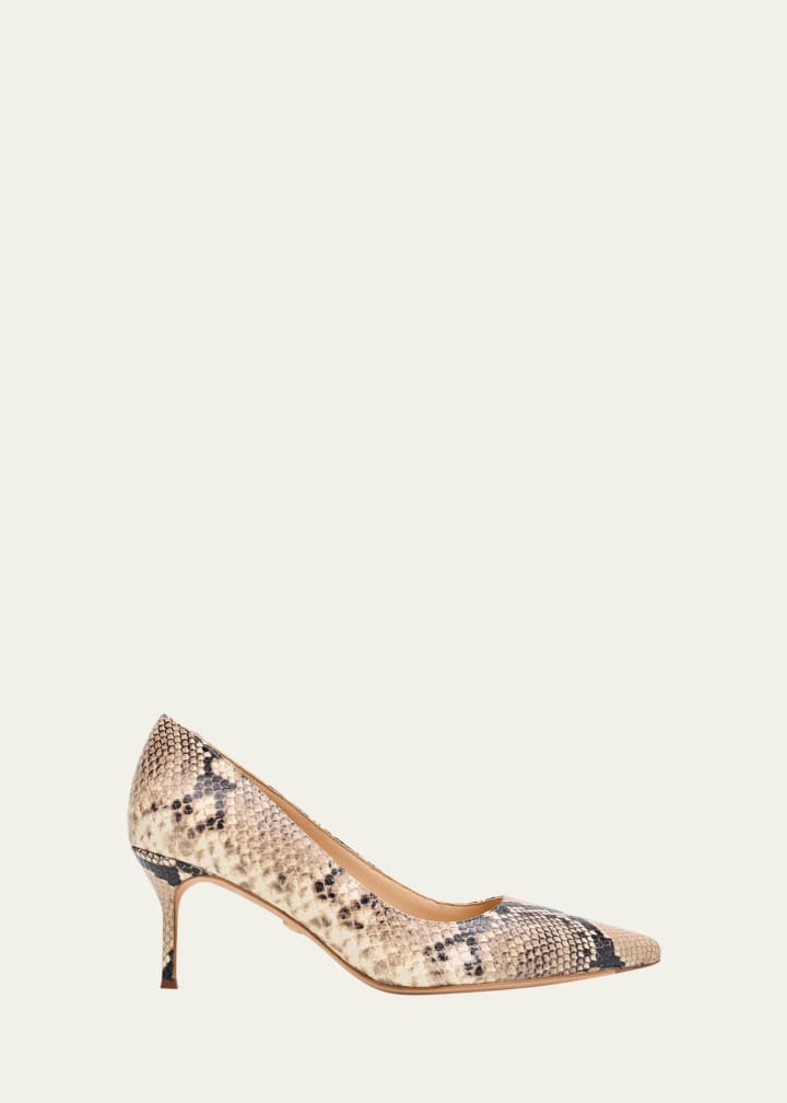 Rita Snake-Embossed Leather Pointed-Toe Pumps