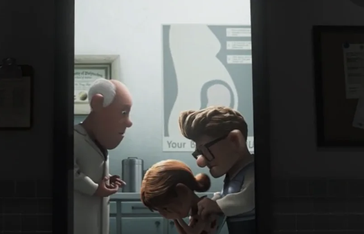Screenshot from Pixar's Up showing the same character model appear in two scenes